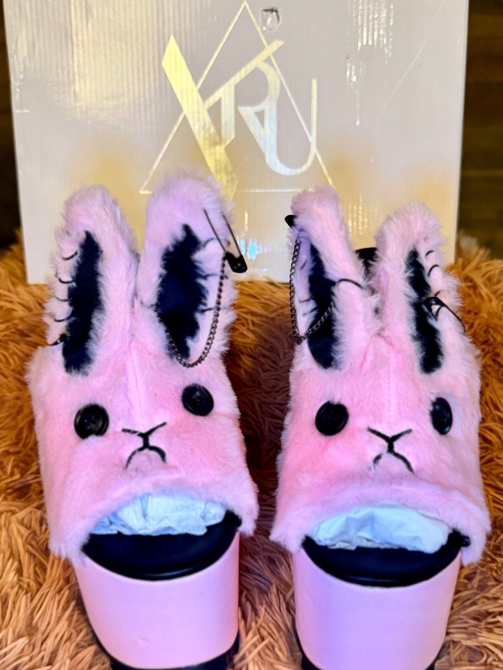 YRU Pink Faux-Fur Bunny Platform Wedges discontinued.